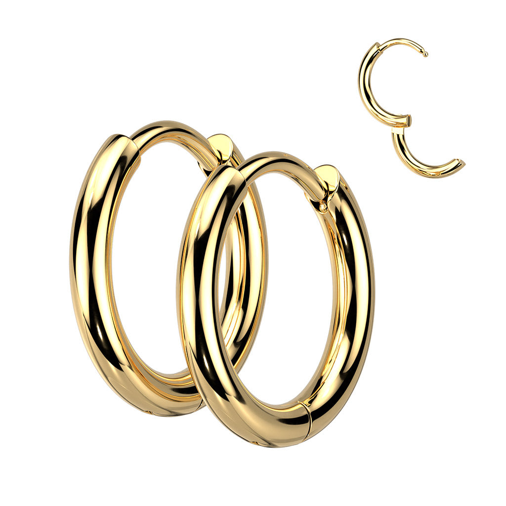 Pair of 316L Surgical Steel Hinged Plain Round Hoop Earrings