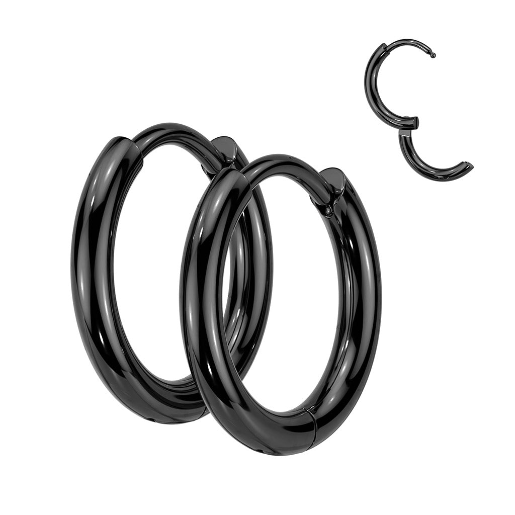 Pair of 316L Surgical Steel Hinged Plain Round Hoop Earrings