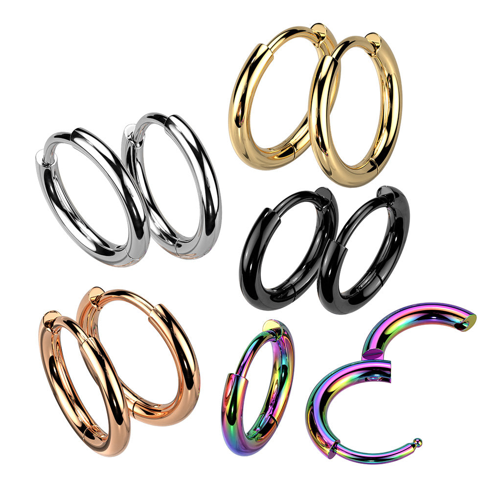 Pair of 316L Surgical Steel Hinged Plain Round Hoop Earrings