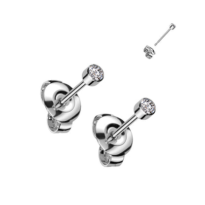 Implant Grade Titanium Pair of Bezel Set CZ Earring Studs