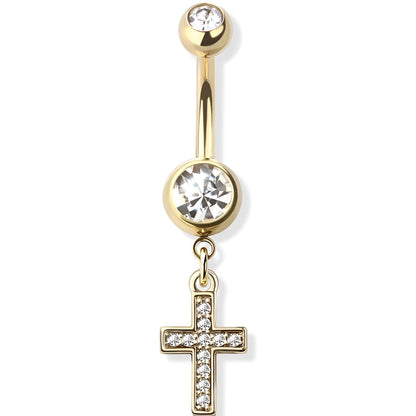 Simple Gem Cross Belly Bar