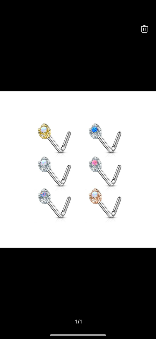 Tear Drop Prong set Opal Centre Nose Stud