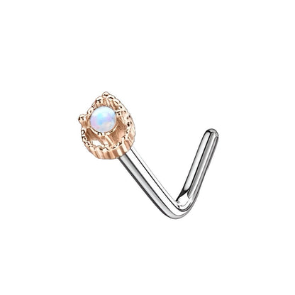 Tear Drop Prong set Opal Centre Nose Stud