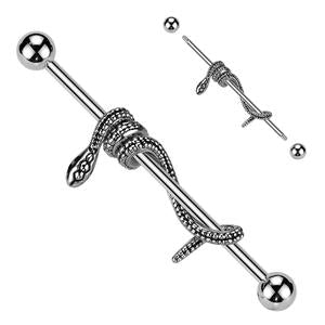 316L Surgical Steel Industrial Barbell With Snake Wrapped Bar