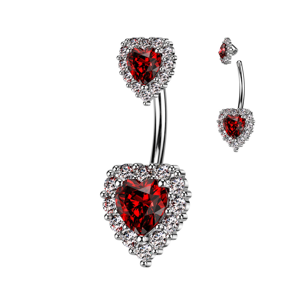 Double Heart CZ Belly Bar