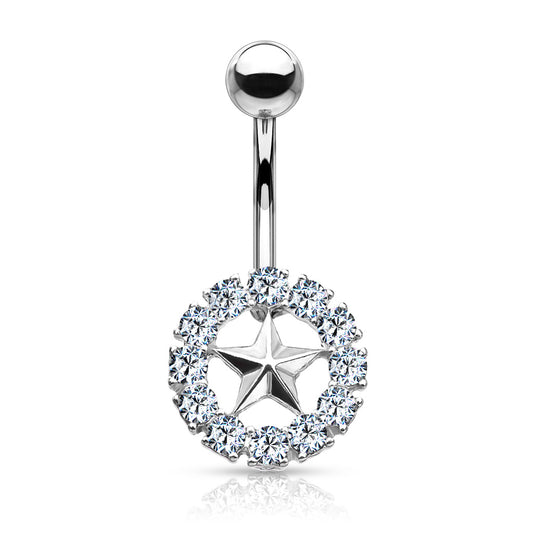 Star With Crystal Surrounding Belly Bar