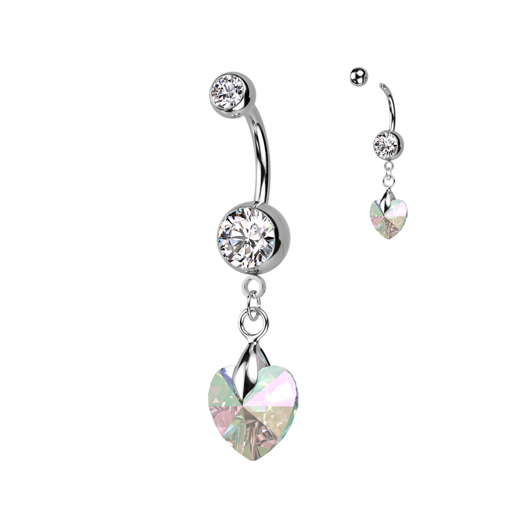 Crystal Ray Prism Heart Belly Bar Diez Liberty