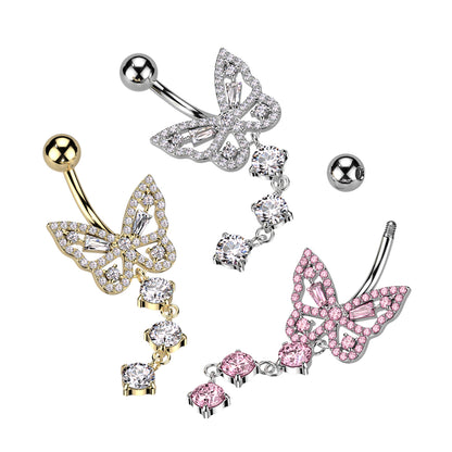 Butterfly Cz Belly bar