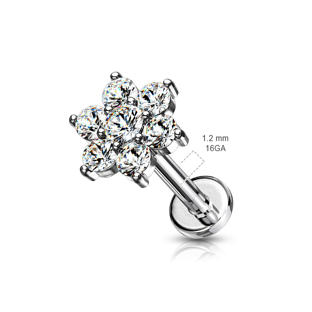 Paved Round CZ Flower Top on Internally Threaded