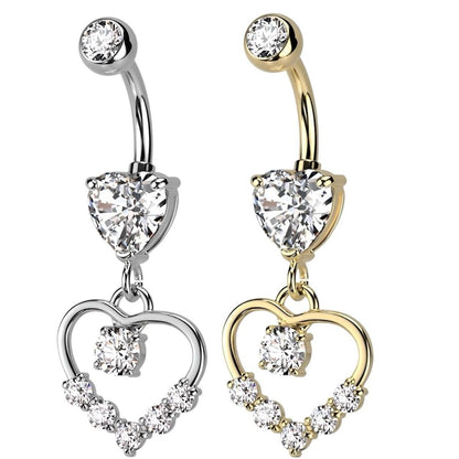 Heart Shaped CZ Dangling Belly Bar