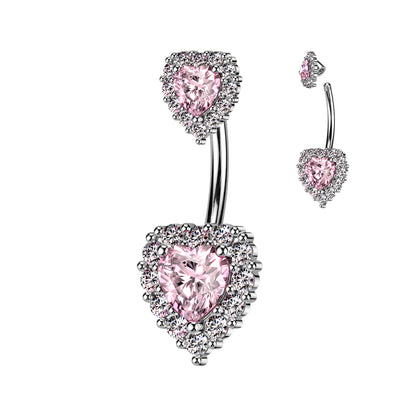 Double Heart CZ Belly Bar