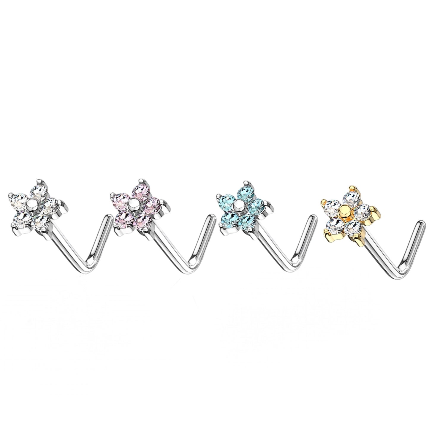 5 CZ Flower Nose Studs Diez Liberty