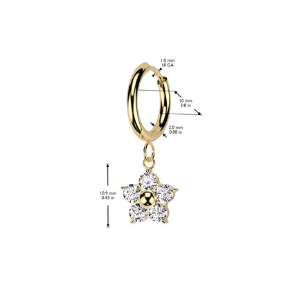 Pair of 316L Stainless Steel Hinged Hoop Earrings With CZ Flower Dangle