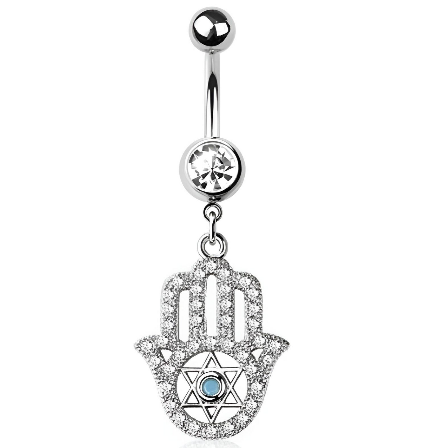 Hamsa Hand Multi Cz Belly Bar