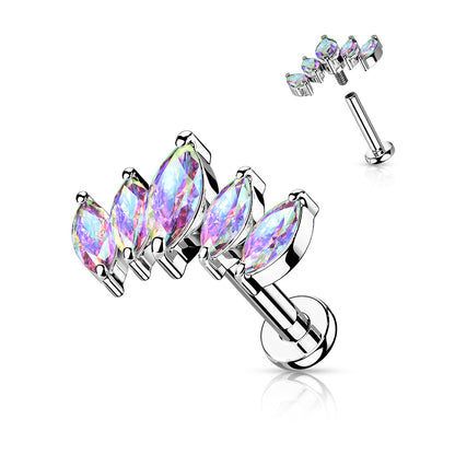 5 Marquise CZ Fan Set Top With Internally Threaded