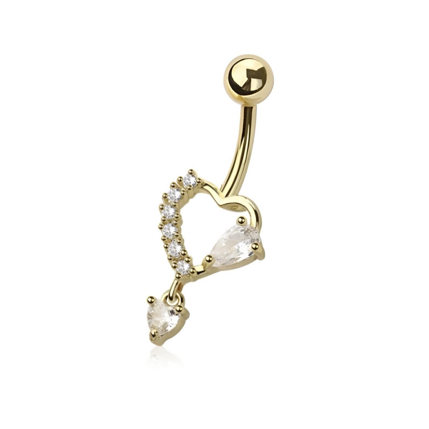 Multi Cz Heart With Heart Dangle Belly Bar