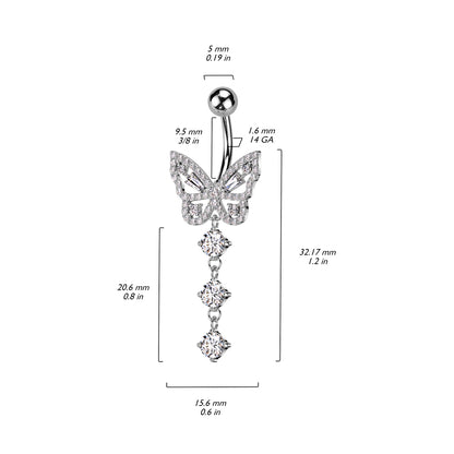 Butterfly Cz Belly bar