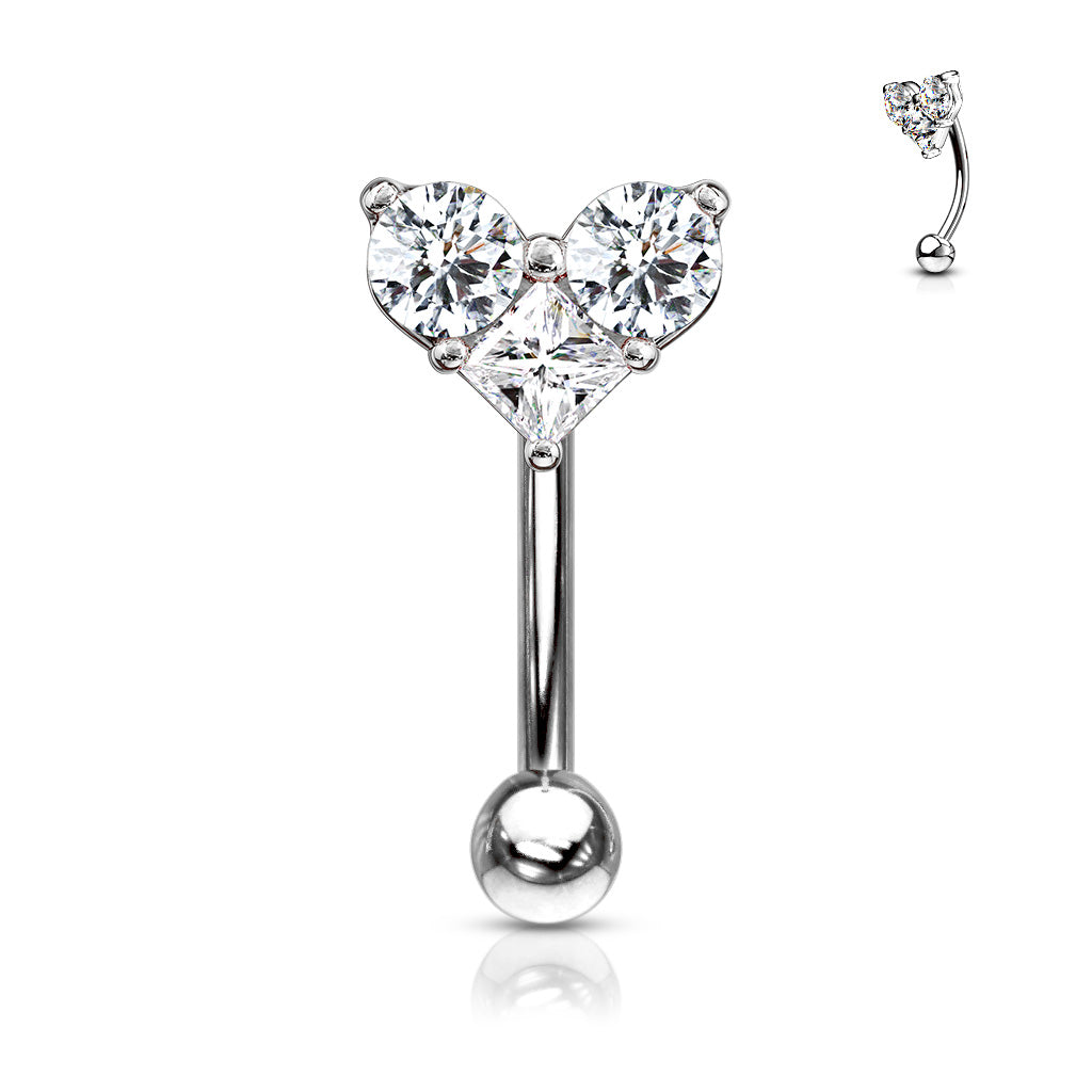 Three Prong Set Round and Square CZ Heart Top