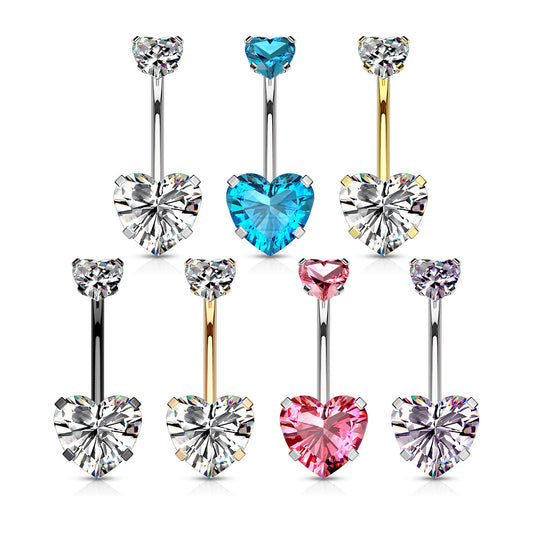 Internal Thread Top Double Heart Belly Bar