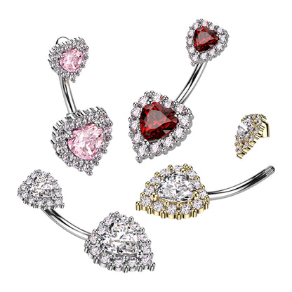 Double Heart CZ Belly Bar