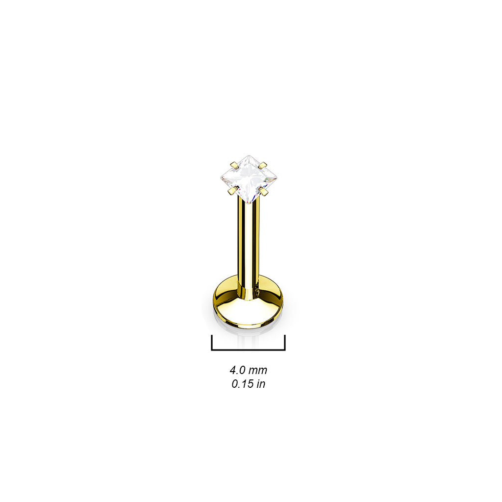 Sqaure CZ Prong Set Internally Threadedd Labret