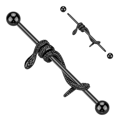 316L Surgical Steel Industrial Barbell With Snake Wrapped Bar