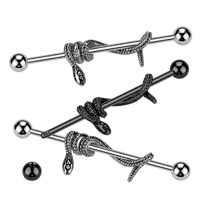 316L Surgical Steel Industrial Barbell With Snake Wrapped Bar