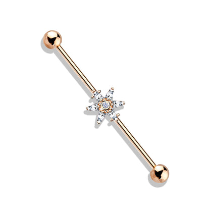 6 Princess Cut CZ Petal Flower  Industrial Bar