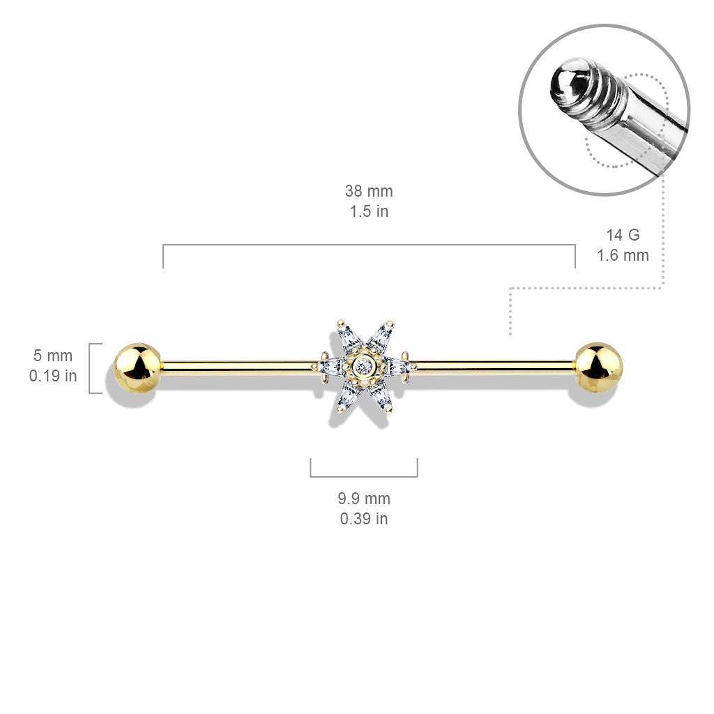 6 Princess Cut CZ Petal Flower  Industrial Bar