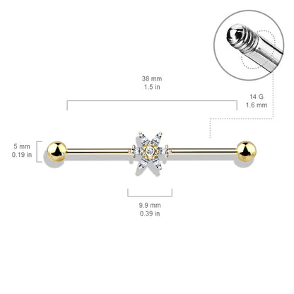 6 Princess Cut CZ Petal Flower  Industrial Bar