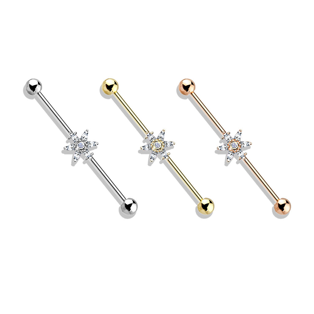 6 Princess Cut CZ Petal Flower  Industrial Bar