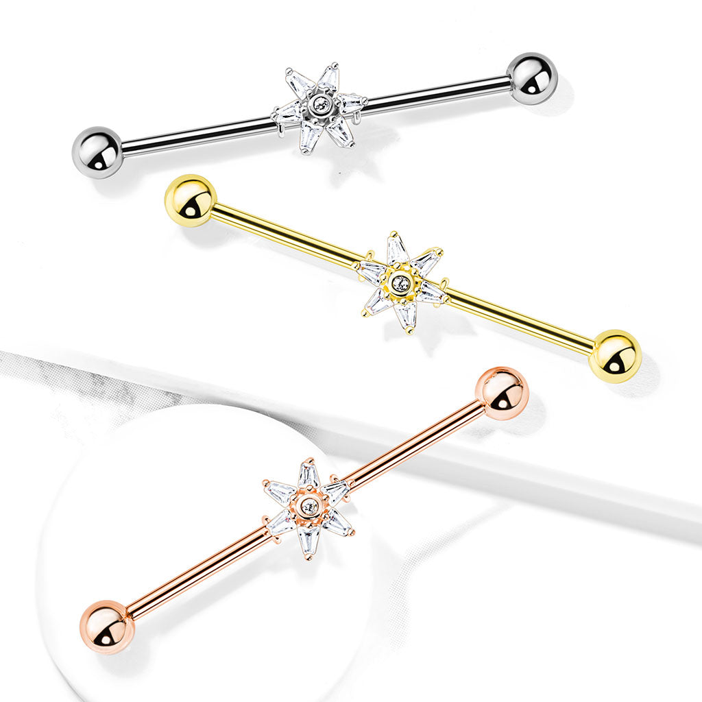 6 Princess Cut CZ Petal Flower  Industrial Bar