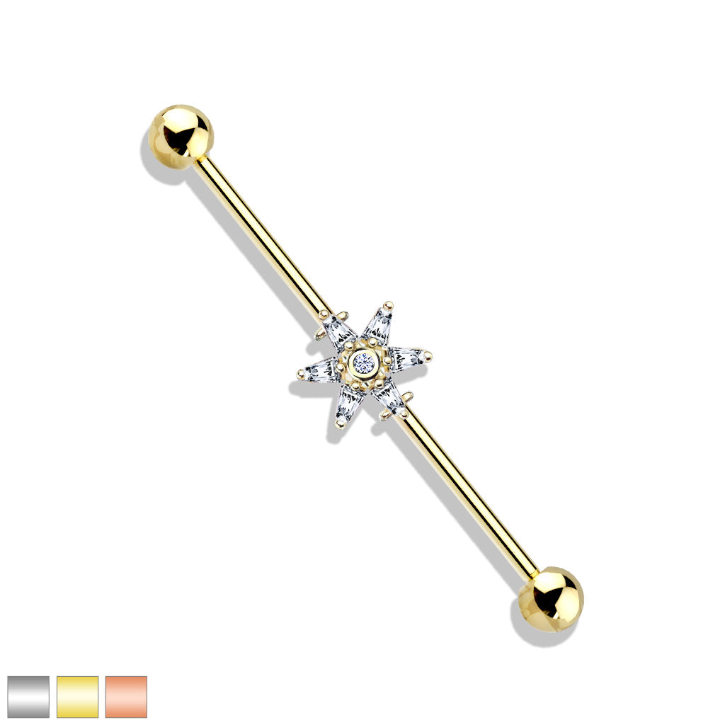 6 Princess Cut CZ Petal Flower  Industrial Bar