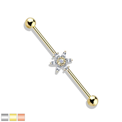 6 Princess Cut CZ Petal Flower  Industrial Bar