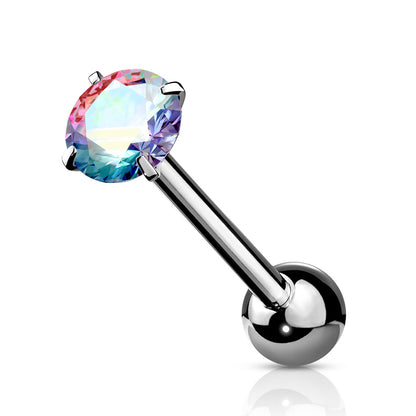 Prong Set Round CZ Tongue Barbell