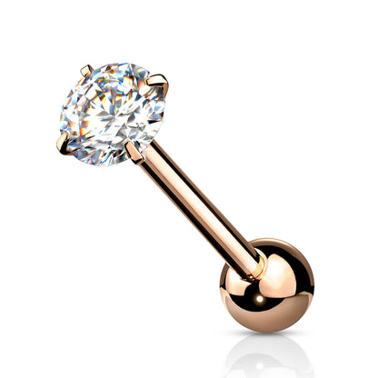 Prong Set Round CZ Tongue Barbell