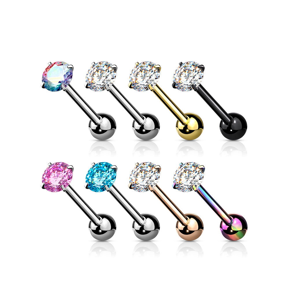 Prong Set Round CZ Tongue Barbell