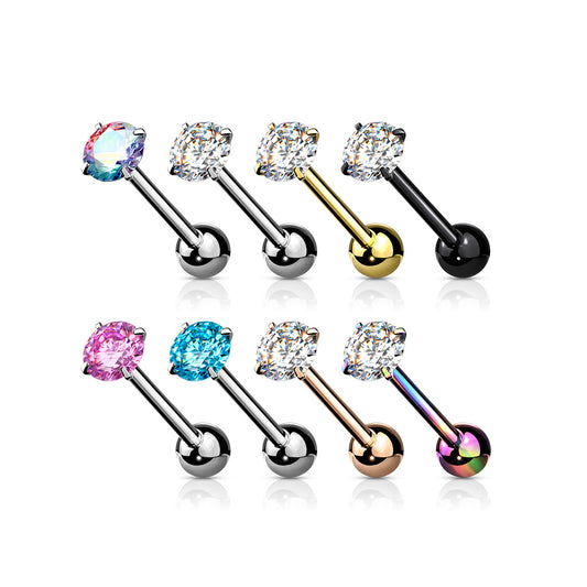 Prong Set Round CZ Tongue Barbell