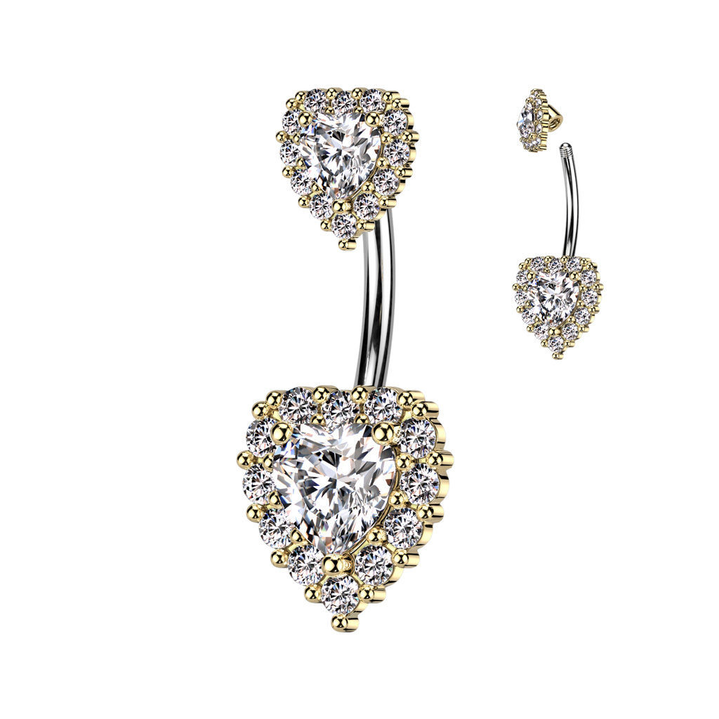 Double Heart CZ Belly Bar