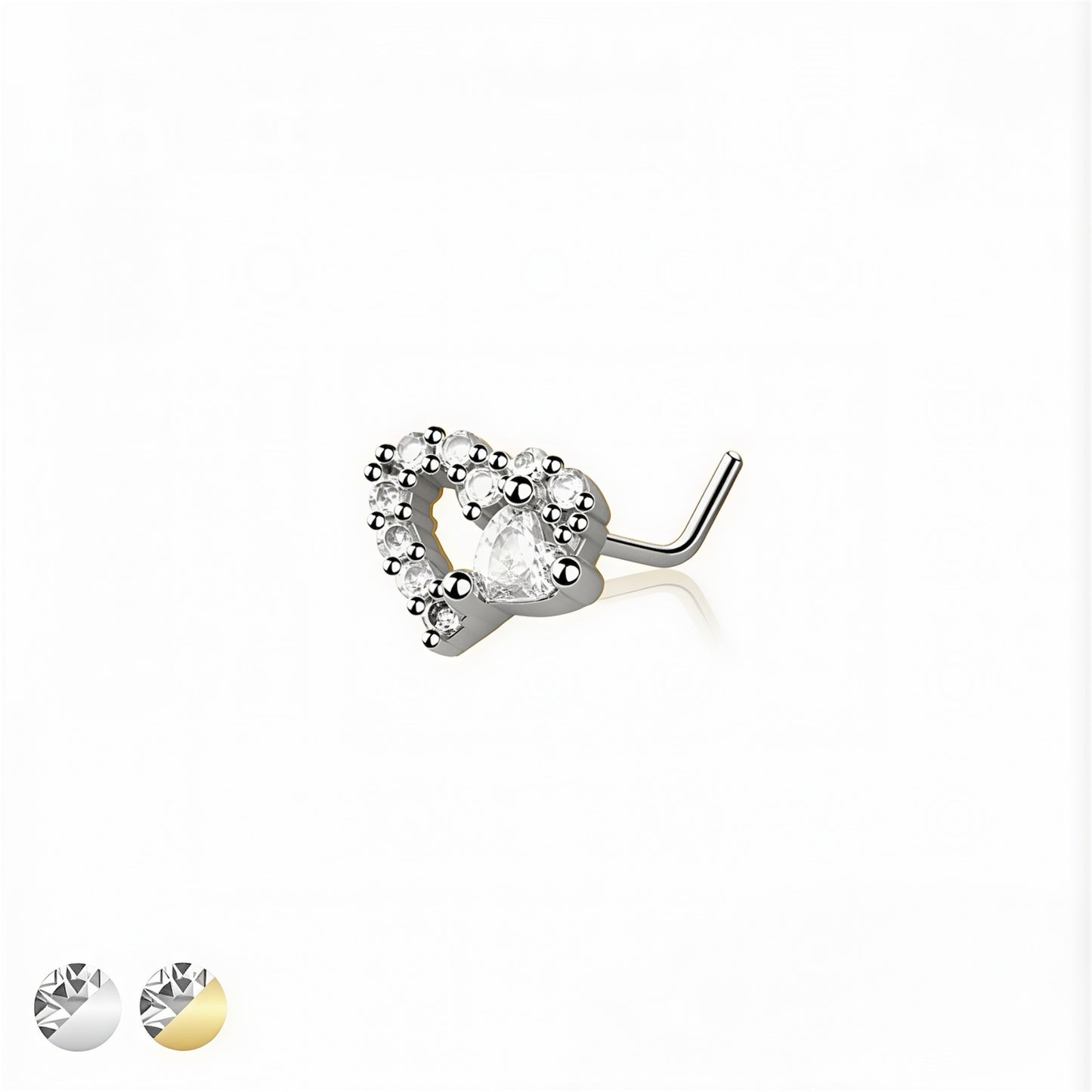 Multi CZ Big & Small Heart L-Shape Nose Stud