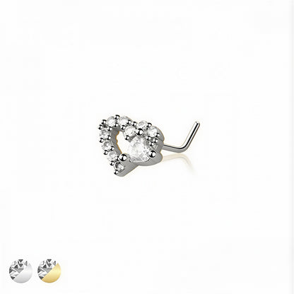 Multi CZ Big & Small Heart L-Shape Nose Stud