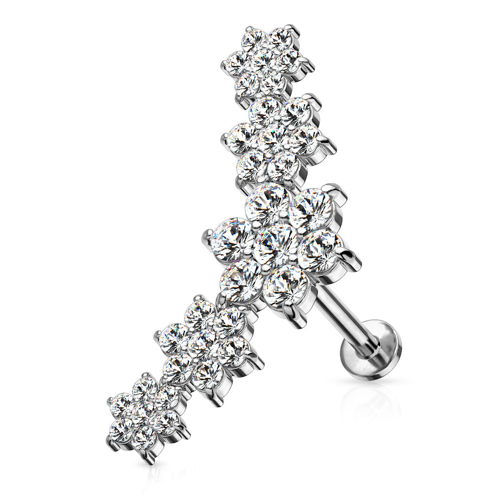 Five Double Tiered CZ Flowers Curve Top Labret