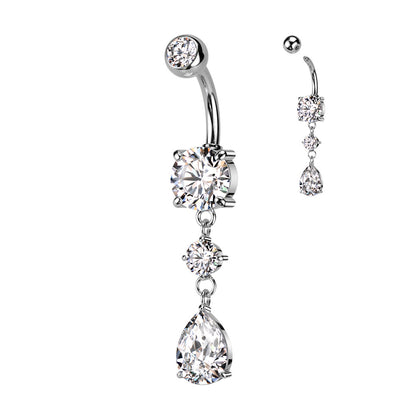 Tear Drop CZ Dangle 316L Surgical Steel Belly Bar