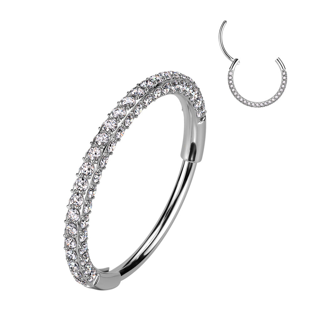 Implant Grade Titanium Hinged Segment 20G Nose Ring With 3 Pave CZ Sides