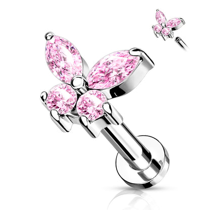 CZ Butterfly Top on Internally Threaded