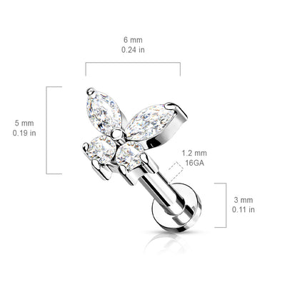 CZ Butterfly Top on Internally Threaded