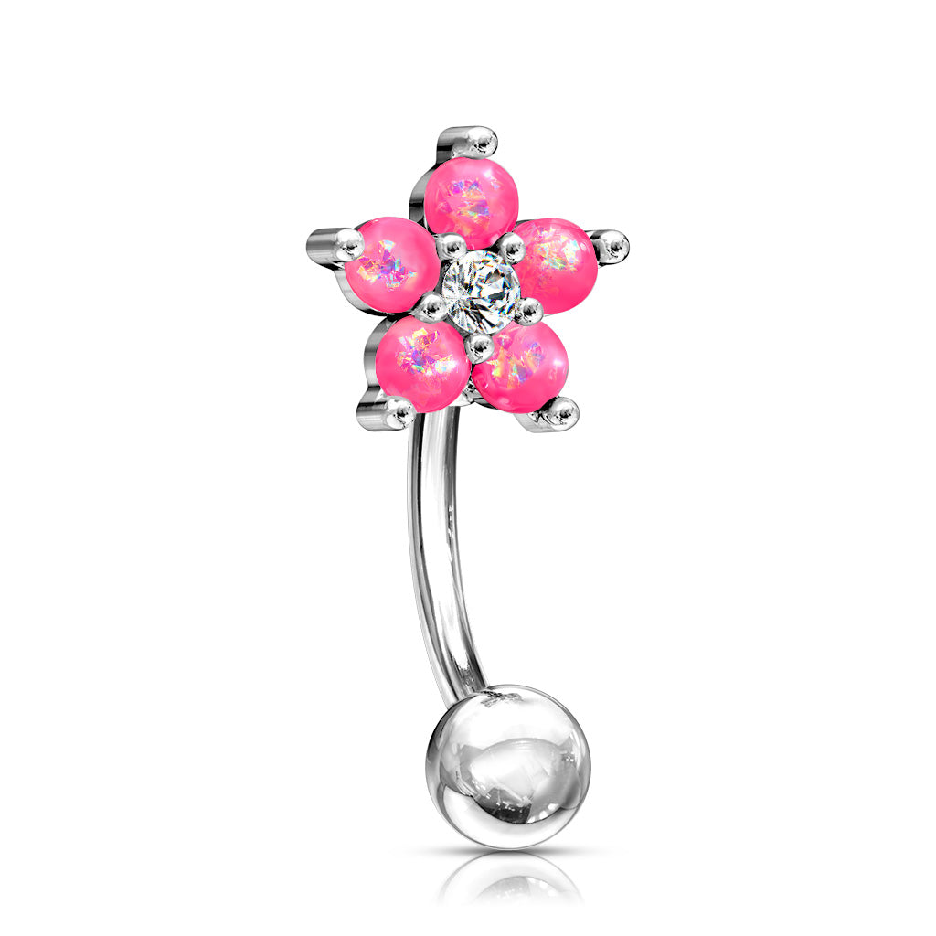 CZ Center Opal Glitter Flower 316L Surgical Steel Curved Barbells