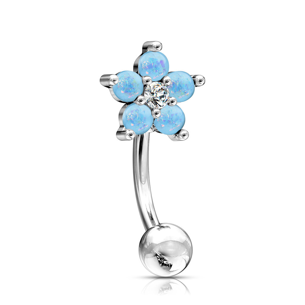 CZ Center Opal Glitter Flower 316L Surgical Steel Curved Barbells