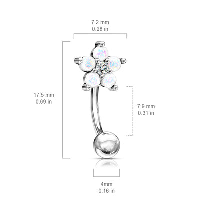 CZ Center Opal Glitter Flower 316L Surgical Steel Curved Barbells