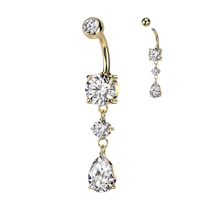 Tear Drop CZ Dangle 316L Surgical Steel Belly Bar